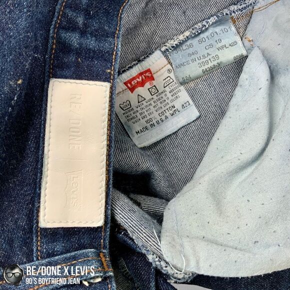 RE/DONE x LEVI’S 90’S BOYFRIEND JEAN IN INDIGO RECONSTRUCTED VINTAGE DENIM 26 - Picture 10 of 16
